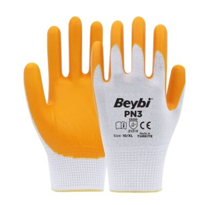 Beybi PN3 Polyester Örme Nitril Eldiven Sarı