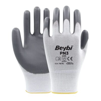 Beybi PN3 Polyester Örme Nitril Eldiven Gri