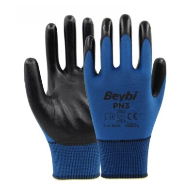 Beybi PN3 Polyester Örme Nitril Eldiven Mavi
