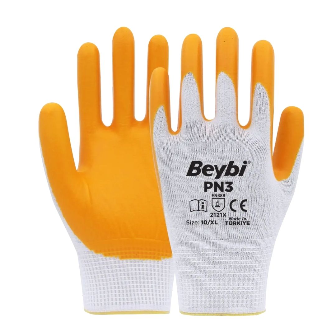 Beybi PN3 Polyester Örme Nitril Eldiven Sarı