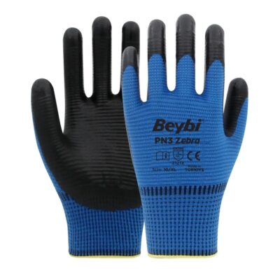 Beybi PN3 Zebra Polyester Örme Nitril Eldiven Mavi