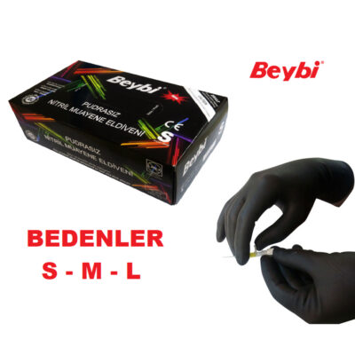 Beybi Siyah Nitril Muayene Eldiven - Pudrasız