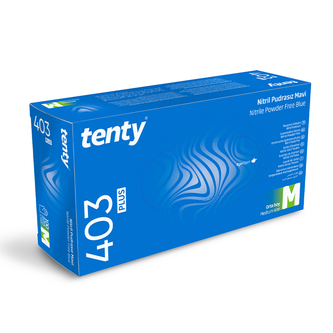 Tenty 403 Mavi Nitril Muayene Eldiveni - Pudrasız