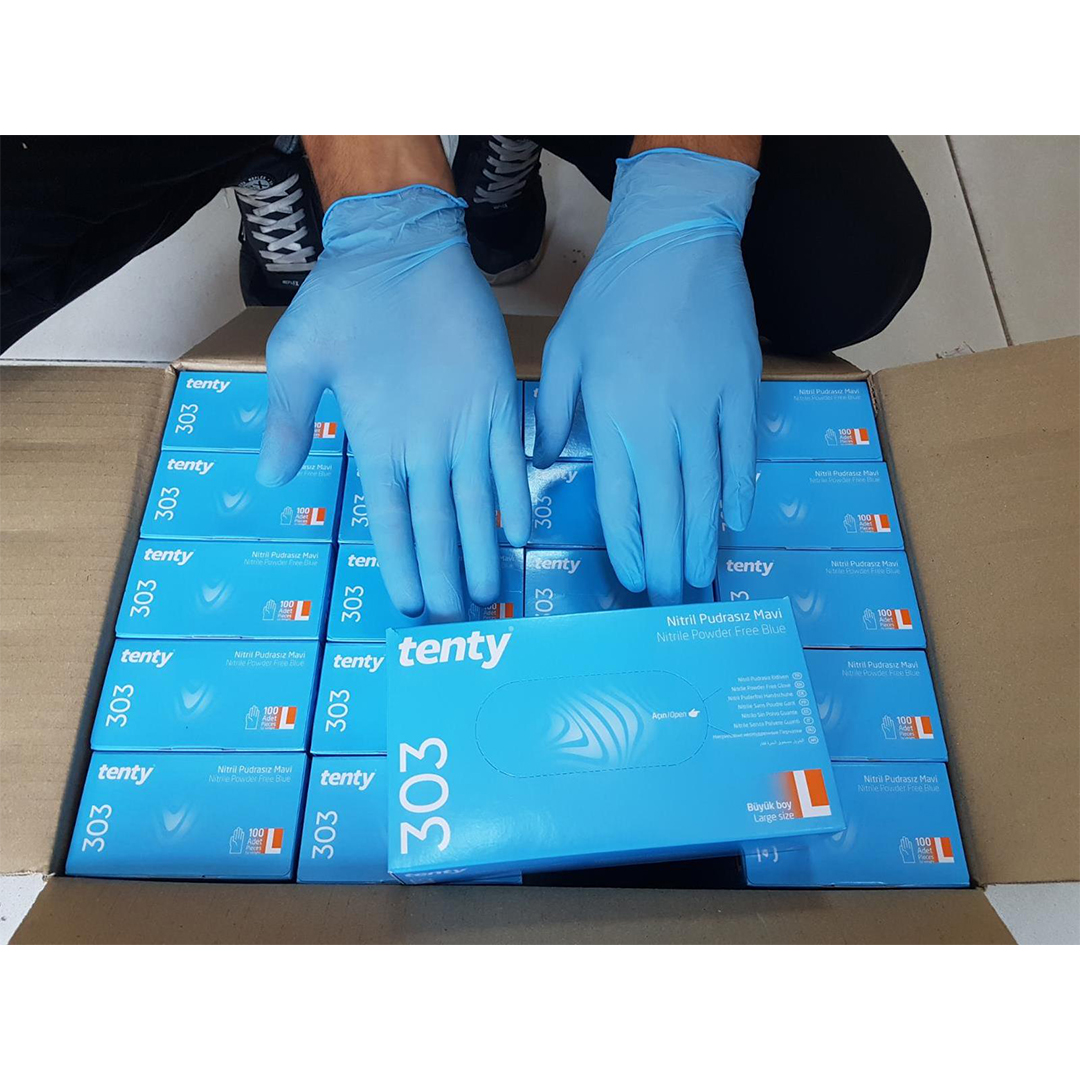 Tenty 403 Mavi Nitril Muayene Eldiveni - Pudrasız - Görsel 2