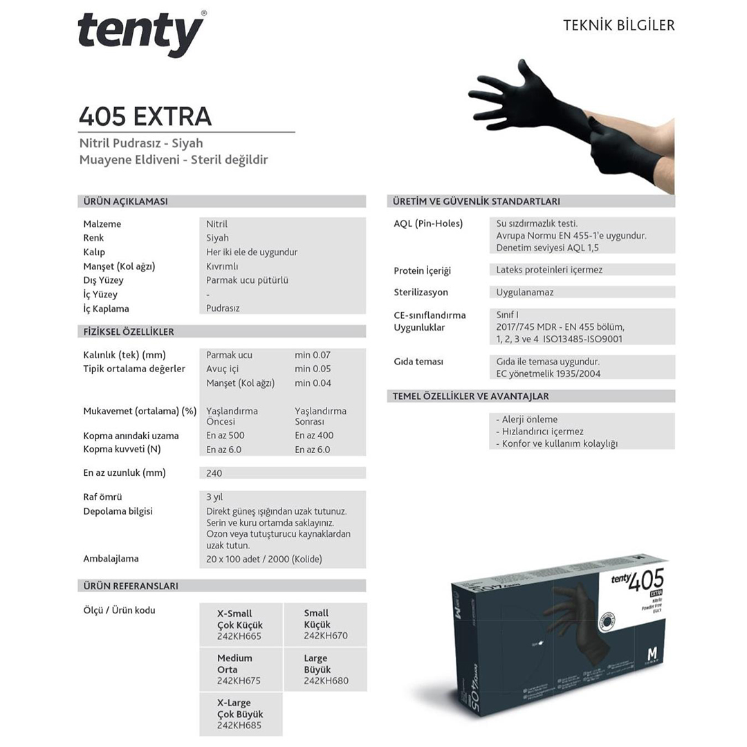 Tenty Siyah Nitril Eldiven Pudrasız - Görsel 4